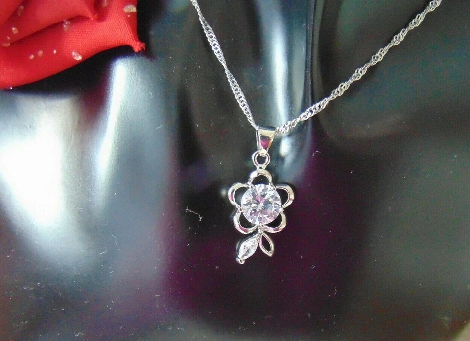 925 Silber Schmuck Set Blumen Strauß Zirkon  Kette Anhänger Creolen neu - Bild 2 von 4