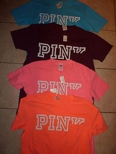 VICTORIAS SECRET PINK "beware read" CAMPUS "PINK" POCKET SCOOPNECK TEESHIRT NWT