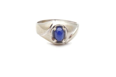 10k White Gold Blue Star Sapphire Mens Ring Size 9.5