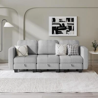 Hello-5ive Modular 3 Seater Fabric Sofa Bed with Storage for Living Room