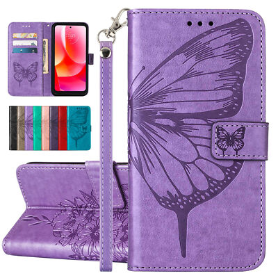 Fr Samsung Galaxy S24 Ultra S23 S22 S21 S20 Butterfly Embossed Wallet Case Strap