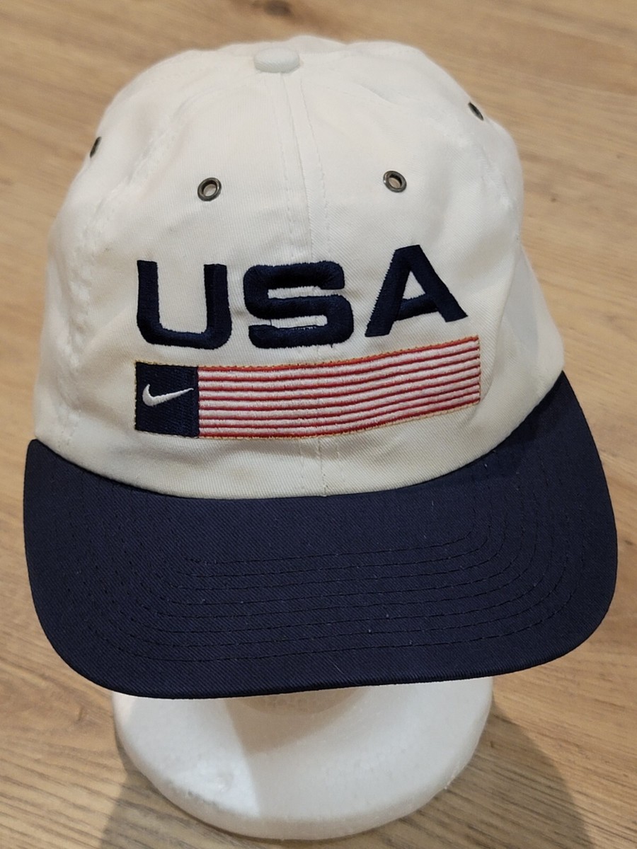 Vintage Nike Hat Cap Snapback White 90s Andre Agassi USA Olympic