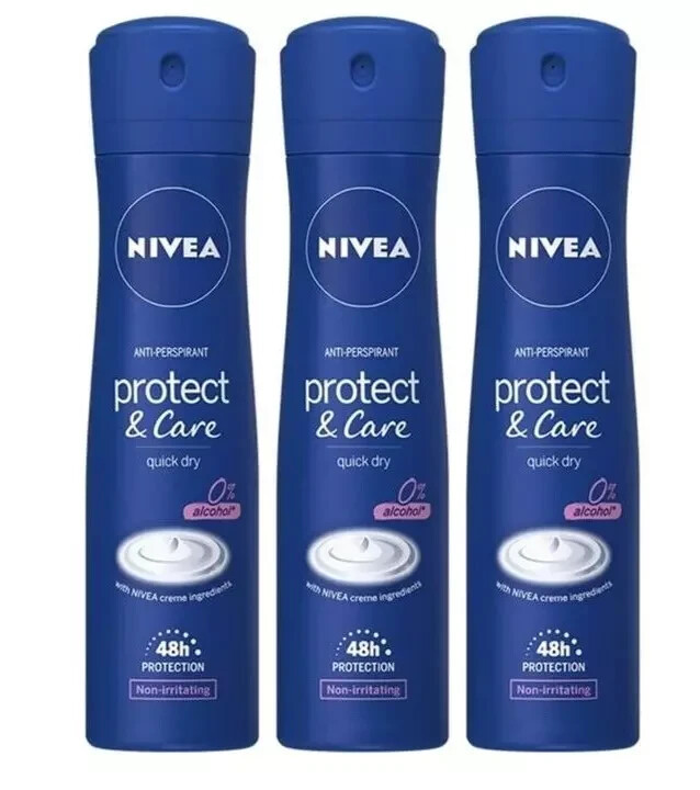 Nivea Protect & Care Alcohol Free Antiperspirant Spray  5oz (Pack of 3)