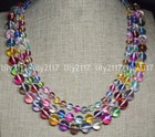 3Rows 6-10mm MultiColor Gleamy Rainbow Moonstone Gem Round Beads Necklace 17-19"