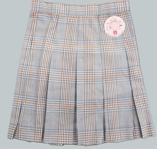 Girls A Blue  Orange Plaid Box Pleat Uniform Skirt Reg/1/2/Jr. Sizes 8 - 40 Jr