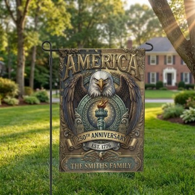 Personalized Patriotic Garden Flag  Vintage Eagle Torch  America 250th