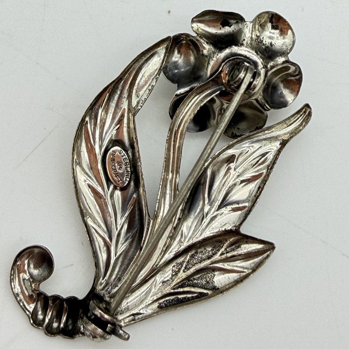 Vtg Danecraft Sterling Silver Brooch Pin Flower Rose Floral View 3