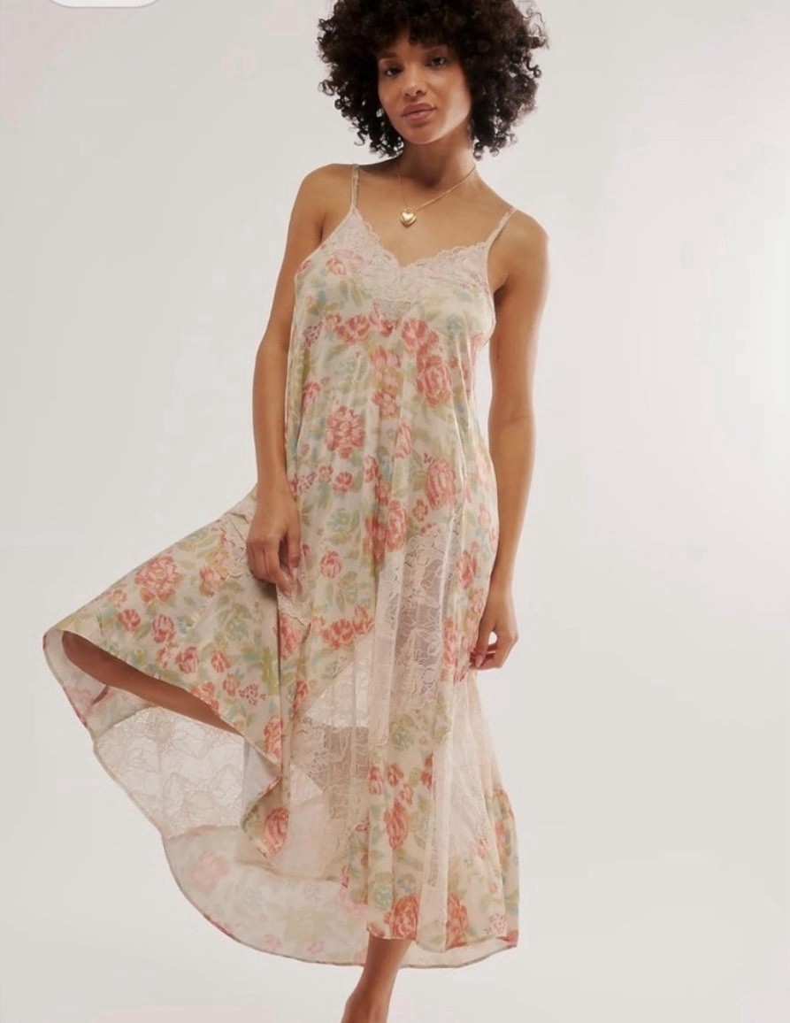 Free People FP Intimately First Date Floral Print Lace Maxi Slip Dress Womens S