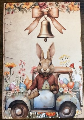 Easter Rabbit Bunny Old Car Colored Eggs Postcard #PC532 Card Ephemera