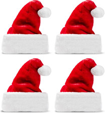 4PCS Plush Christmas Santa Hats Red Velvet Xmas Holiday Party Adults Kids