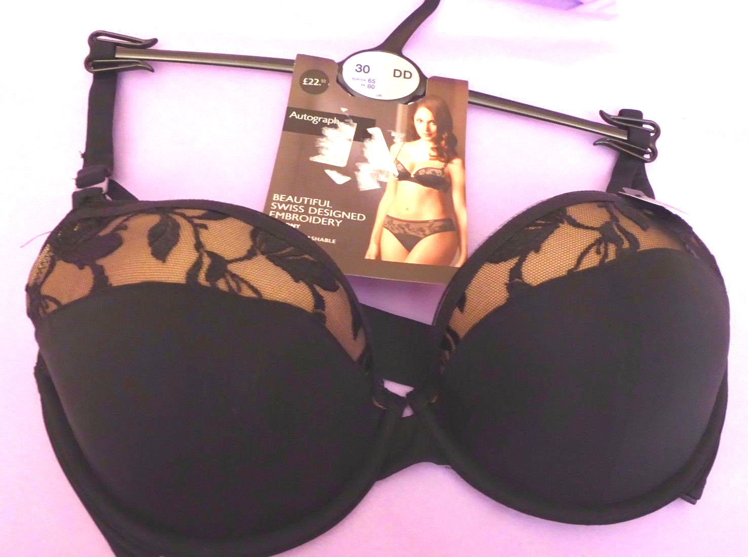 New! M&S Autograph Marks & Spencer 30DD black padded embroidered balcony bra