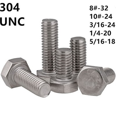 304 Stainless Steel Hexagon Bolt Hex Head Cap Screws 8# 10# 3/16 1/4 5/16