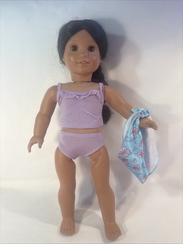 American Girl Doll Ruffled Swimsuit Tankini Outfit - Purple Swimwear Set & Wrap - Picture 3 of 5