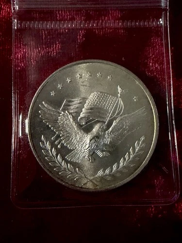 Vintage 1 Oz .999 Fine Silver Round Trade Unit American Eagle & Flag 🦅🇺🇲🦅