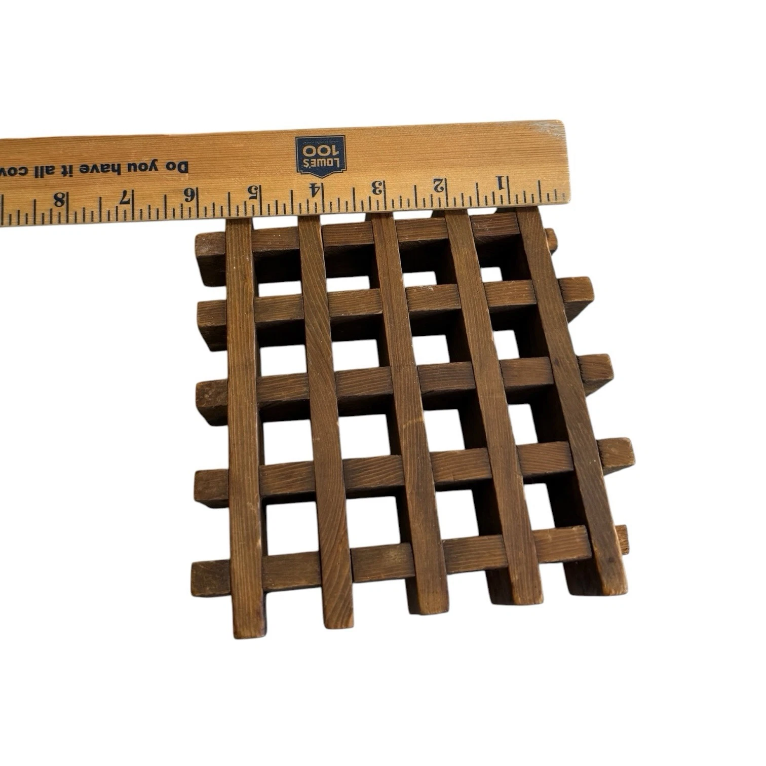 MCM Vintage Teak Wood Trivet Lattice Waffle Square Danish 6"x 6" Handmade Modern - product detail image 10