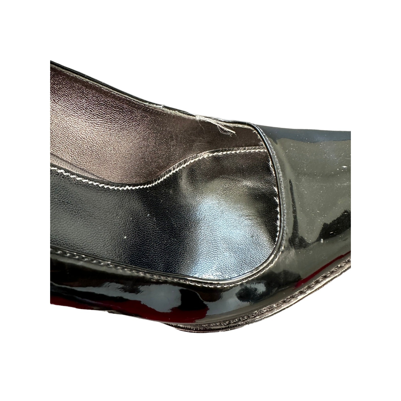 Prada Heels Black Ankle Strap Day to Night Patent Leather Pointed Toe Size 8 1/2 thumbnail 6