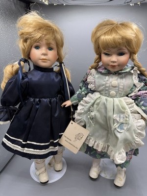 Treasure Dollmaster Porcelain Dolls 20  Blonde Pair w Tags