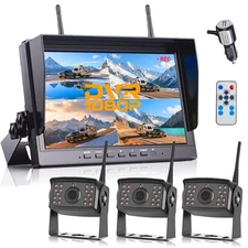 Wireless Truck RV 3x AHD 1080P Backup Camera + 10" QUAD Monitor DVR for Trailer