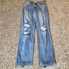 Vervet Los Angeles High Rise Distressed Straight Leg Jeans Blue 25 V2116YHC