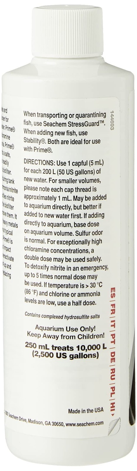Seachem Prime 250 mL Freshwater Saltwater Aquarium Water Conditioner Detoxifier
