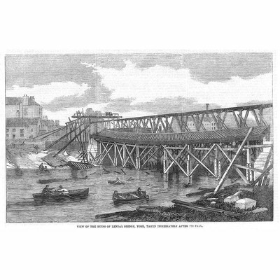 YORK Ruine der Lendalbrücke unmittelbar nach ihrem Fall - Antikdruck 1861