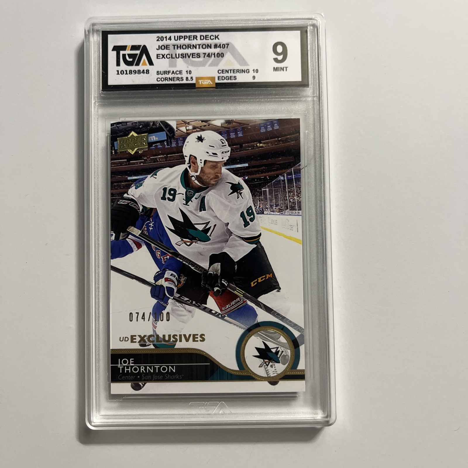 2014 UPPER DECK #407 JOE THORNTON UD EXCLUSIVES /100 TGA 9