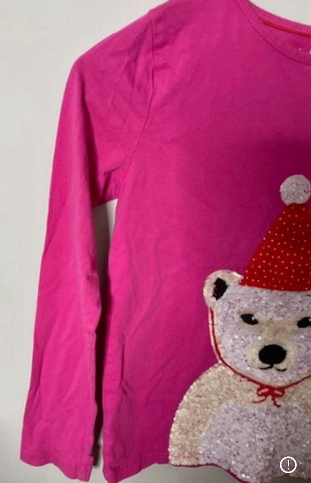 Rare Retired Mini Boden LS Holiday Shirt Sequined Polar Bear pink Girl’s Sz 9/10 image 3