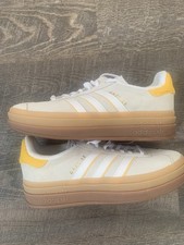 adidas Bold Gazelle Unisex White Yellow Suede Striped Sneakers US Size 9