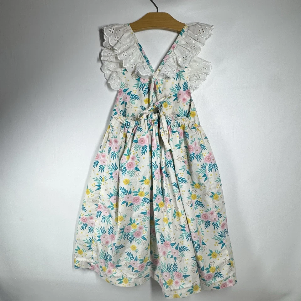 Vestido Eleanor Rose Serena Talla 7/8 Floral Caprichoso Volantes Ojales Encaje Lazo Atrás Foto 2 de 4