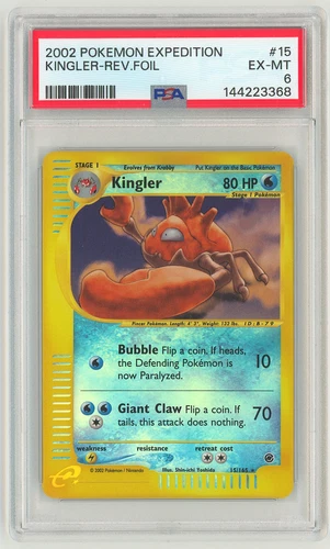 2002 POKEMON EXPEDITION #15 KINGLER-REVERSE FOIL PSA 6