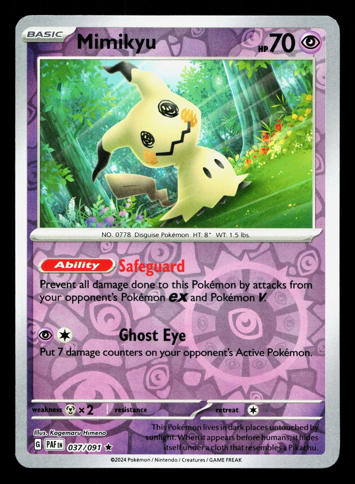 Mimikyu 037/091 Paldean Fates NM Reverse Holo Pokemon Card TCG