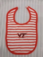 Virginia Tech Infant Orange & White Stripe 100% Cotton Baby Bib Excellent Condit
