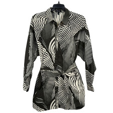 Express Portofino Shirt Dress Small Green Leaf Print Belted Button Up Classy