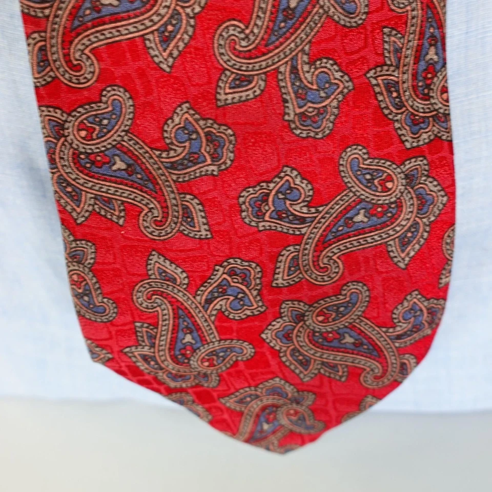 Corbata Pierre Balmain Cuello Para Hombre Roja Marrón Cachemira Seda Western Boho Informal Lujo Foto 2 de 4