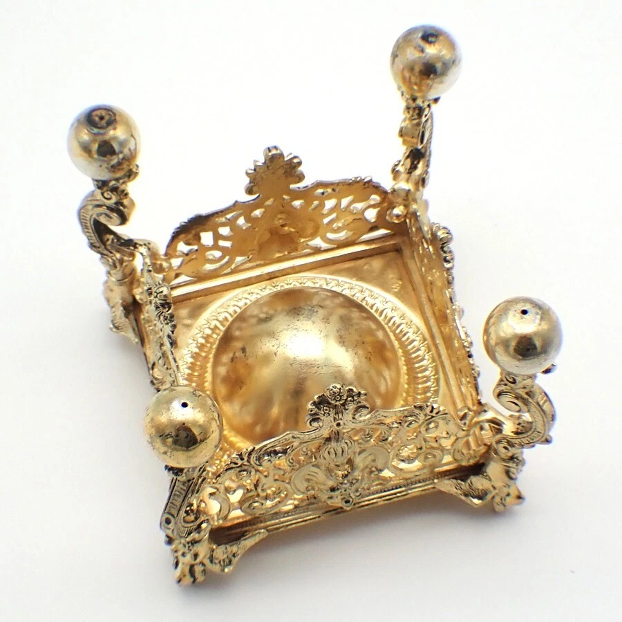 Sal aberto ornamentado tamanho grande acabamento Vermeil 800 prata Hanau Alemanha - Imagem 3 de 4