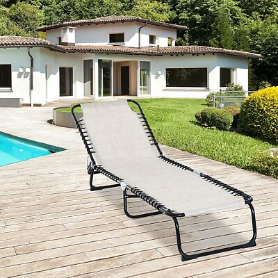OUTDOOR CHAISE LOUNGE Folding Adjustable Recliner Cream White Mesh