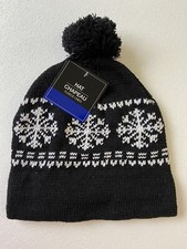 Chapeau Winter Hat Knit Lined black with  Snowflake NWT