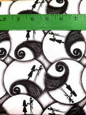 Nightmare Before Christmas Jack Sally Swirls Black/White Cotton Fabric BTY
