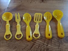 KIDS PRETEND PLAY UTENSILS LOT OF 6 YELLOW SPOONS KIDS PLAY KITCHEN TOYS