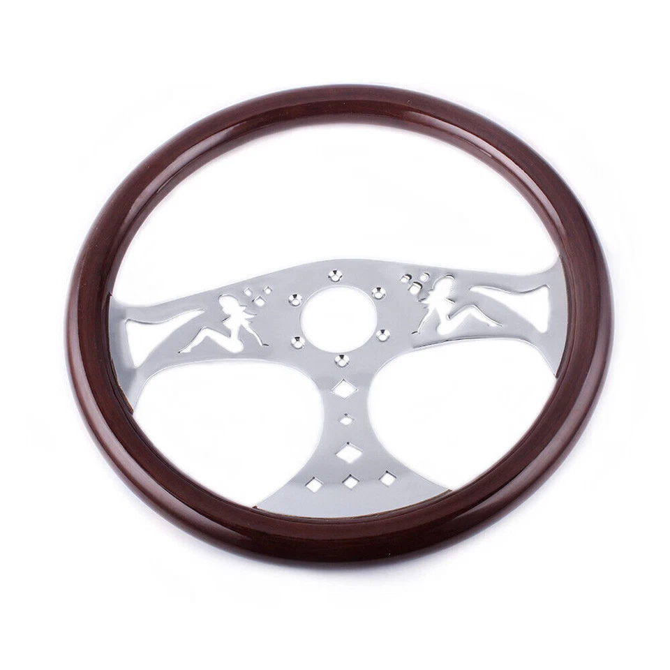 15"/380mm Classic Mahogany Wood Grain Brown Trim Steering Wheel with Horn Button Foto 2 de 4