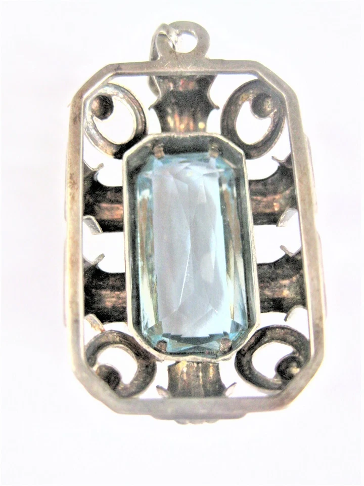 Antico Ciondolo Argento 835 Con Topazio Blu, 7,04 G - Immagine 3 di 3