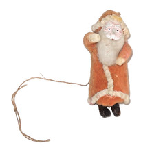 Pre-WWII Antique Vintage Spun Cotton Clay Face Santa Christmas Ornament 2.5"tall