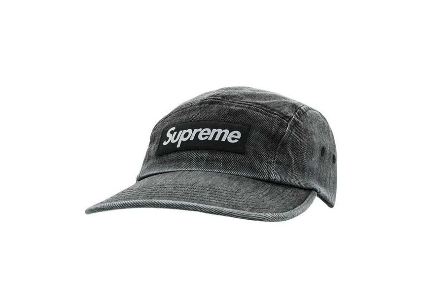 Casquette de camp en denim enduit Supreme noire