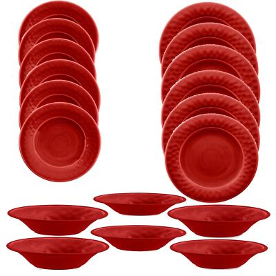 18 Piece Red Crackle Glaze Melamine/Plastic Outdoor Dinnerware