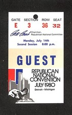JULY 14, 1980 REPUBLICAN NATIONAL CONVENTION GUEST PASS, DETROIT MICHIGAN