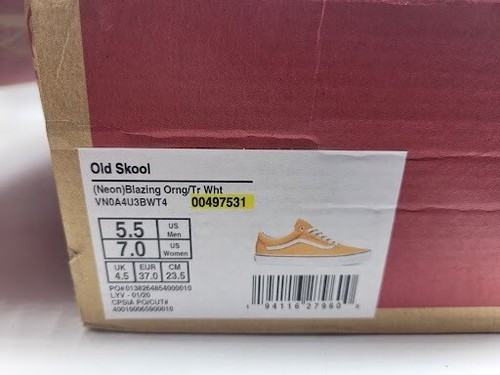 VANS OLD SKOOL NEON BLAZING ORANGE / TRUE WHITE SNEAKER WOMENS US SIZE 7 - 第 6/6 張圖片