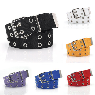 Studded Women Canvas 2-Row Double Grommet Waistband Belt