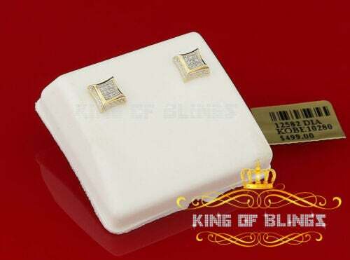 10K Yellow Gold with Real 0.05CT Diamond Men's /Womens Square Stud Earring - Picture 6 of 11