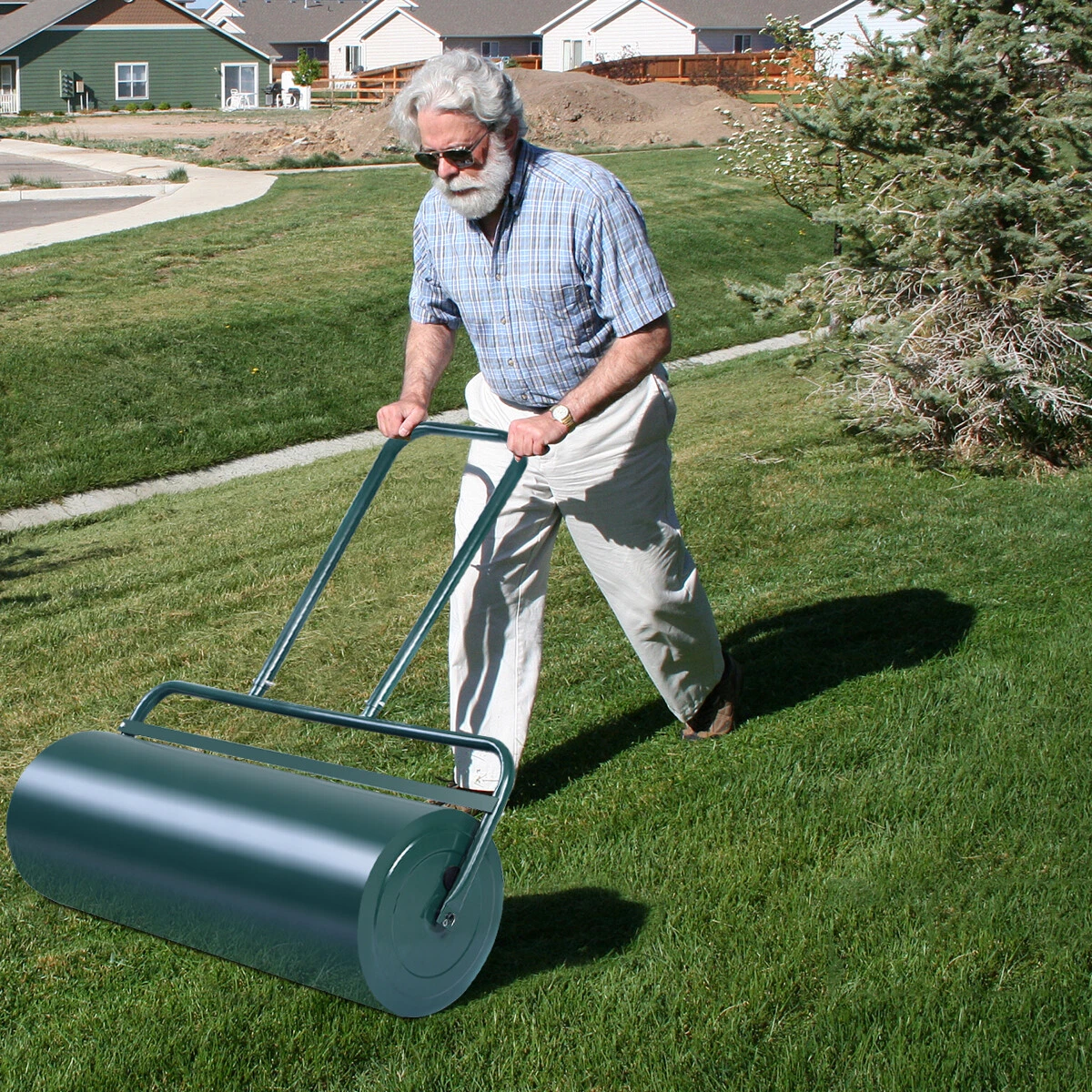 Costway Tow Lawn Roller Water Filled Push Roller Galvanized Steel