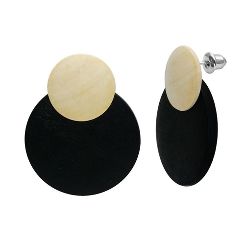 runde Holz Ohrstecker schwarz natur Ohrringe hölzern 80er Style Ethno Kreise - Bild 2 von 3